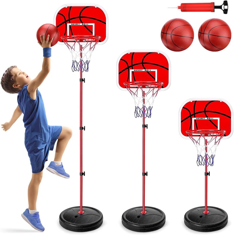 Höhenverstellbarer Basketballkorb für Kinder mit 2 Bällen, Indoor/Outdoor