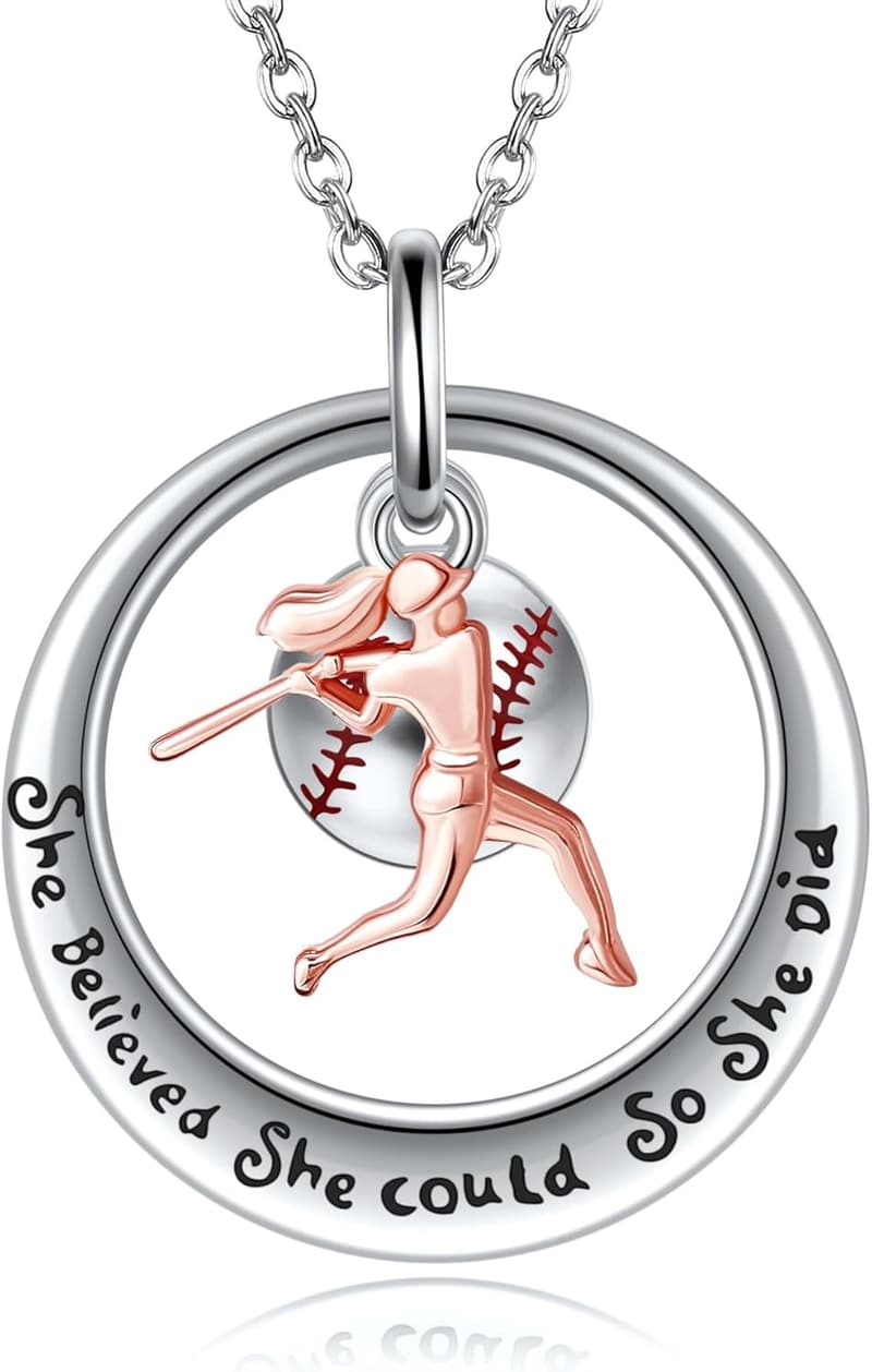 Baseball-Halskette aus 925 Sterlingsilber für Sportliebhaberinnen