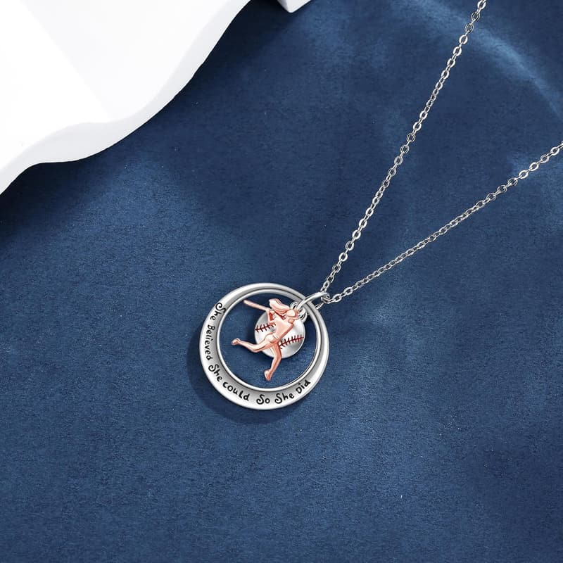 Baseball-Halskette aus 925 Sterlingsilber für Sportliebhaberinnen