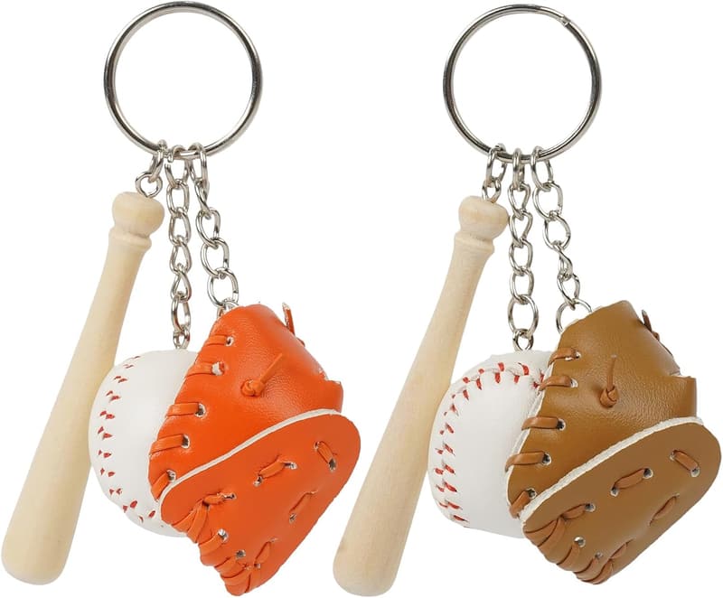 Baseball Schlüsselanhänger aus Holz und PU-Leder