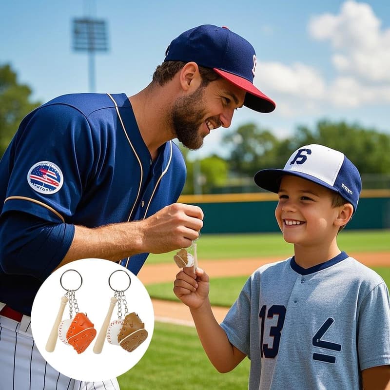 Baseball Schlüsselanhänger aus Holz und PU-Leder