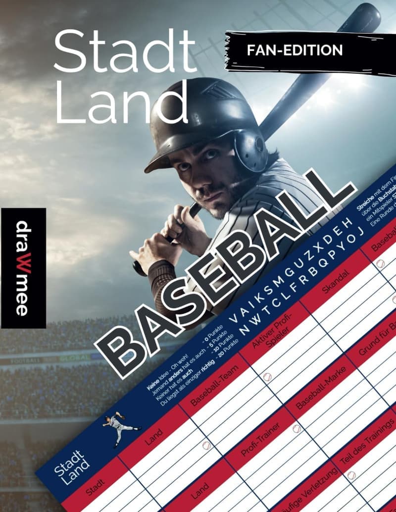 Stadt Land Baseball Quizblock - Geschenk für Fans & Spieler, 35 Blatt A4