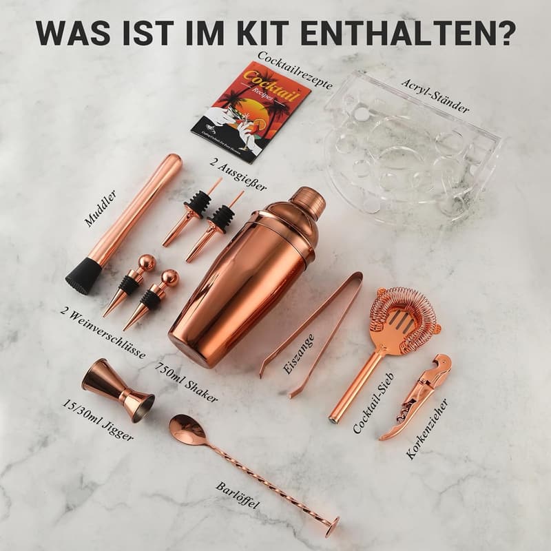 Edelstahl Cocktail Shaker Set 12-teilig für Männer, Geschenk für Zuhause