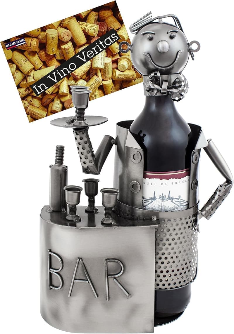 Weinflaschenhalter aus Metall – Barkeeper-Skulptur mit Geschenkkarte