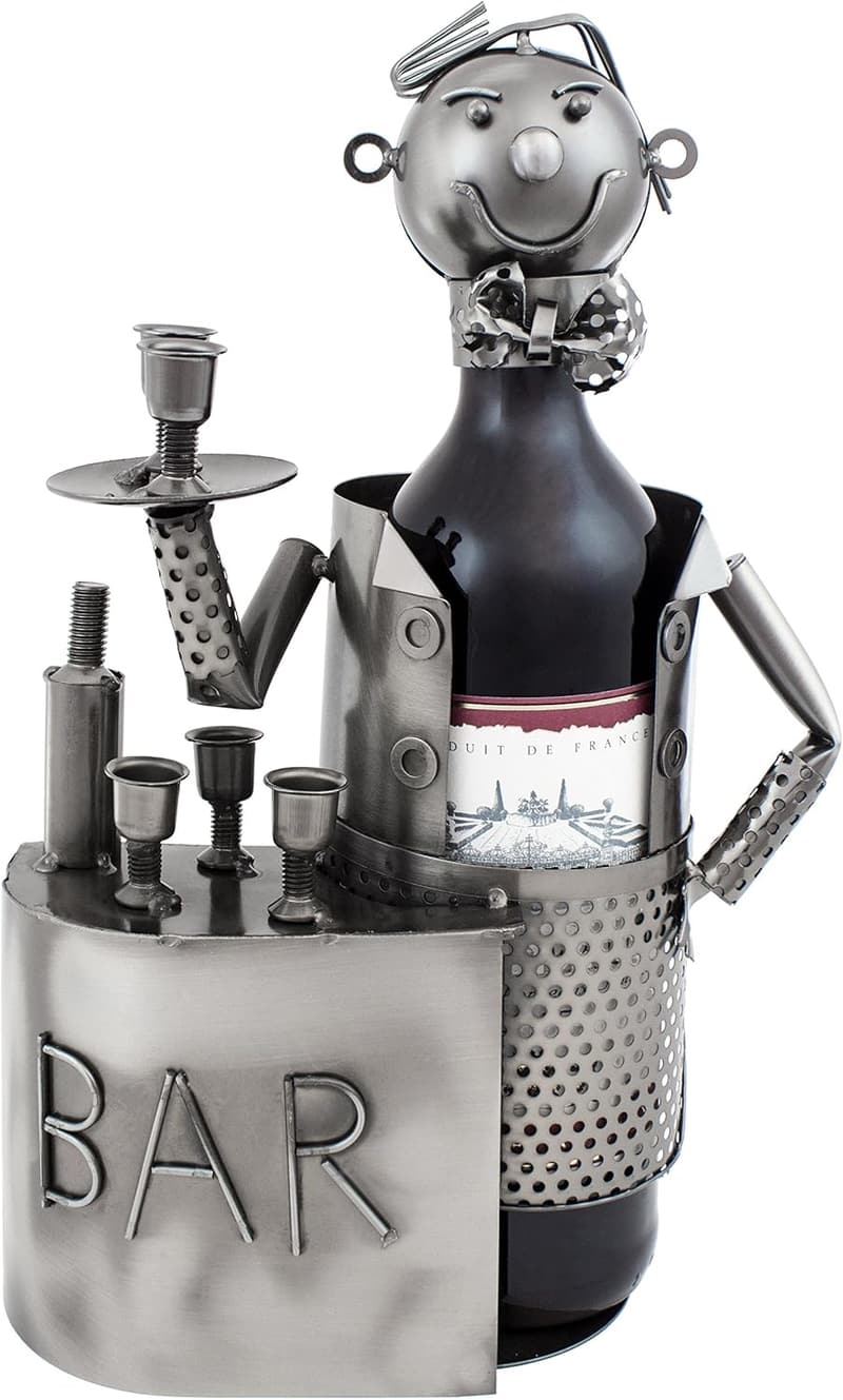 Weinflaschenhalter aus Metall – Barkeeper-Skulptur mit Geschenkkarte