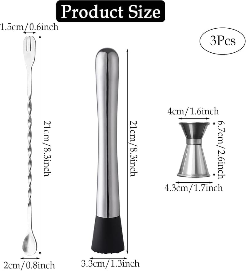 Cocktail Set für Barkeeper – 3-teilig mit Messbecher und Löffel