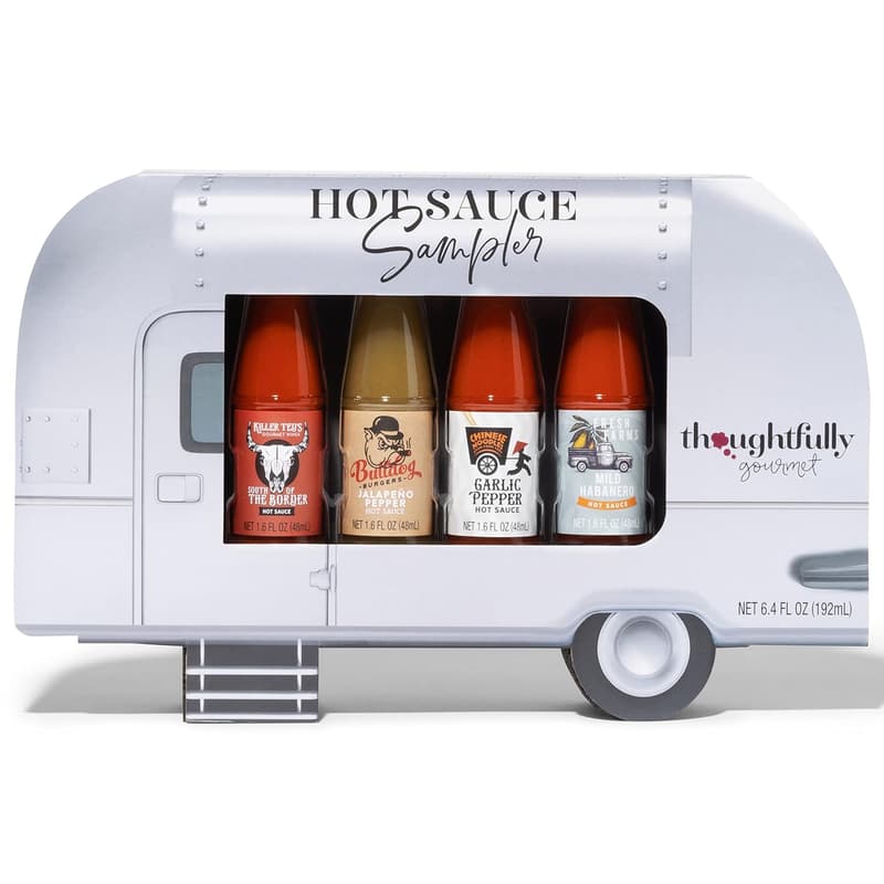 Scharfe Saucen Geschenkset für Feinschmecker – 4 Chili-Saucen im Airstream-Design