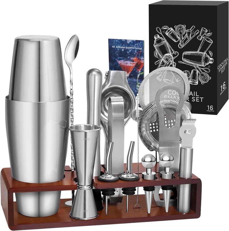 Professionelles Cocktailset für Männer - 825ml Edelstahl Shaker mit Ständer und Rezeptbuch