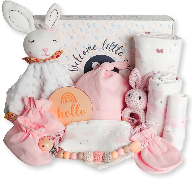 Neugeborenen Geschenkset für Jungen und Mädchen mit Kuscheltier und Decke