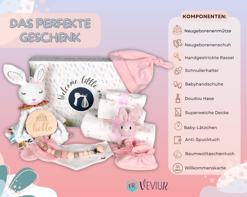 Neugeborenen Geschenkset für Jungen und Mädchen mit Kuscheltier und Decke