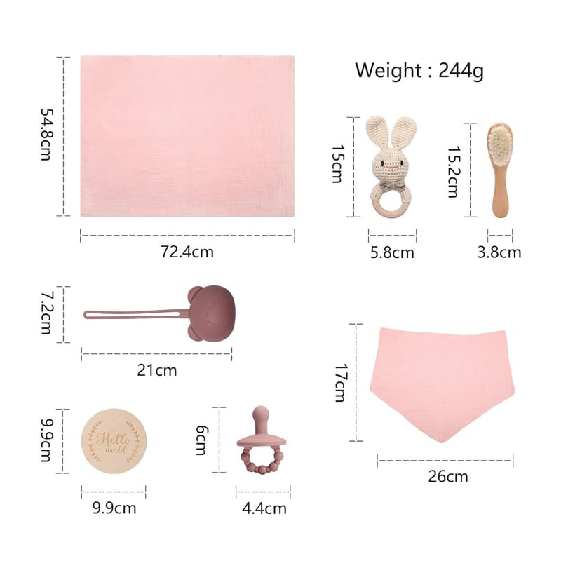 7-teiliges Babygeschenkeset zur Geburt für Mädchen und Jungen (Rosa)