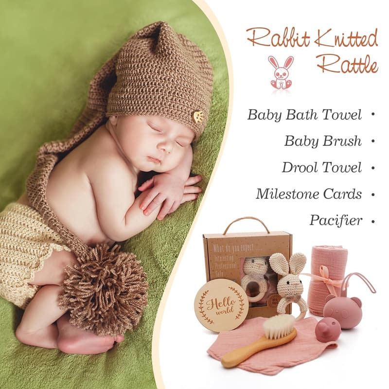 7-teiliges Babygeschenkeset zur Geburt für Mädchen und Jungen (Rosa)