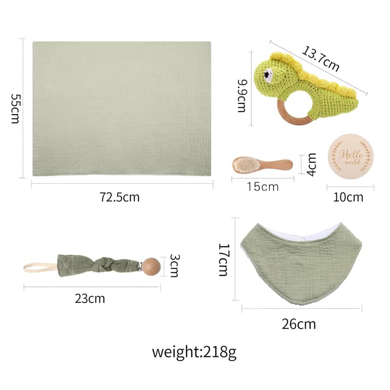 Baby Geschenkset aus Holz für Neugeborene – 6-teiliges Set mit Rassel, Lätzchen und mehr