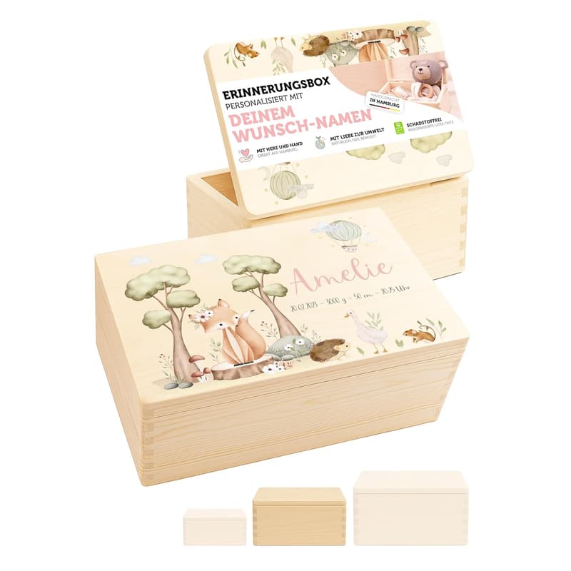 Personalisierte Erinnerungsbox für Babys - Holz mit Gravur