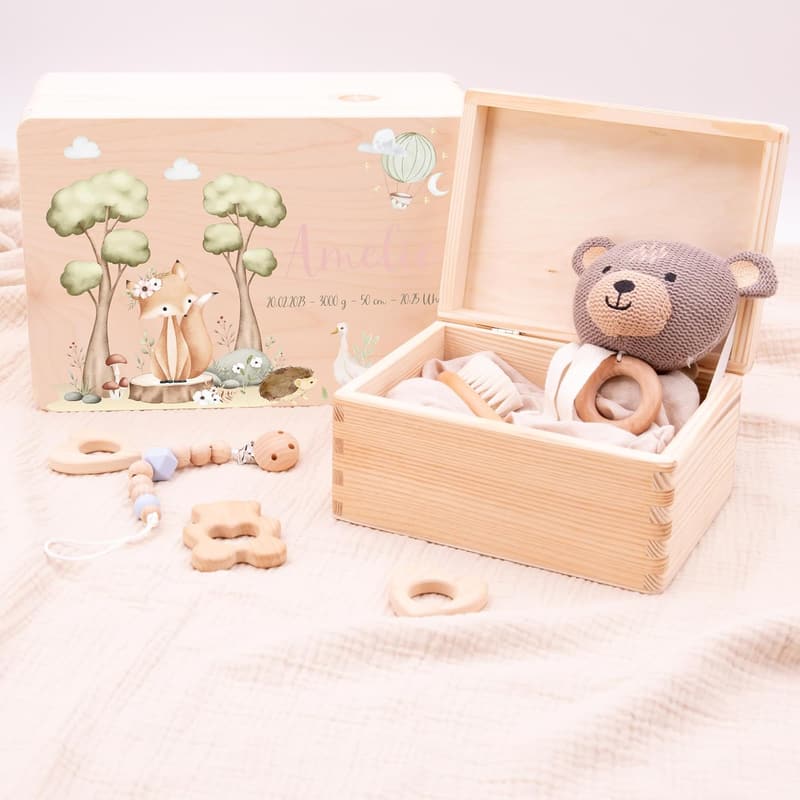 Personalisierte Erinnerungsbox für Babys - Holz mit Gravur