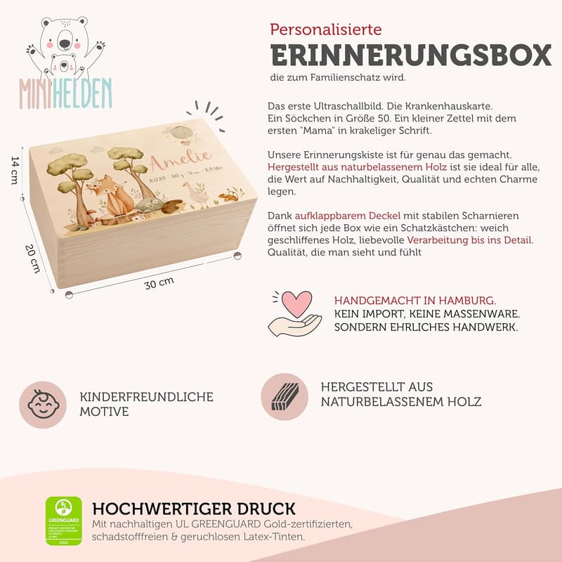 Personalisierte Erinnerungsbox für Babys - Holz mit Gravur