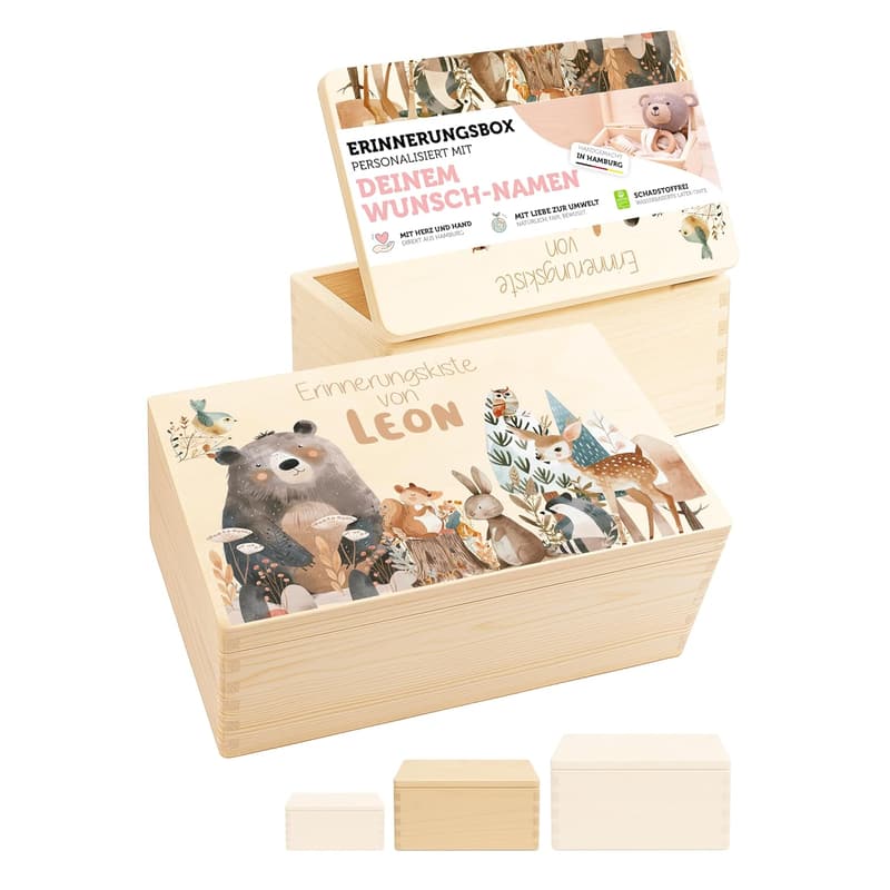 Personalisierte Erinnerungsbox für Baby - Holz Aufbewahrungskiste mit Gravur