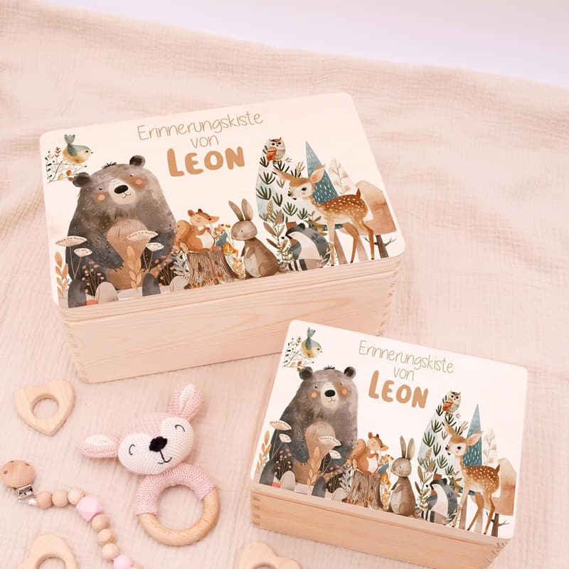 Personalisierte Erinnerungsbox für Baby - Holz Aufbewahrungskiste mit Gravur