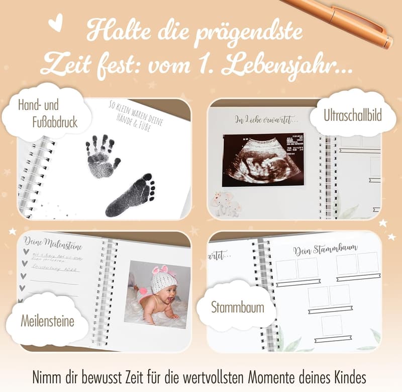 Babyalbum zur Geburt - Erinnerungsbuch für das erste Jahr