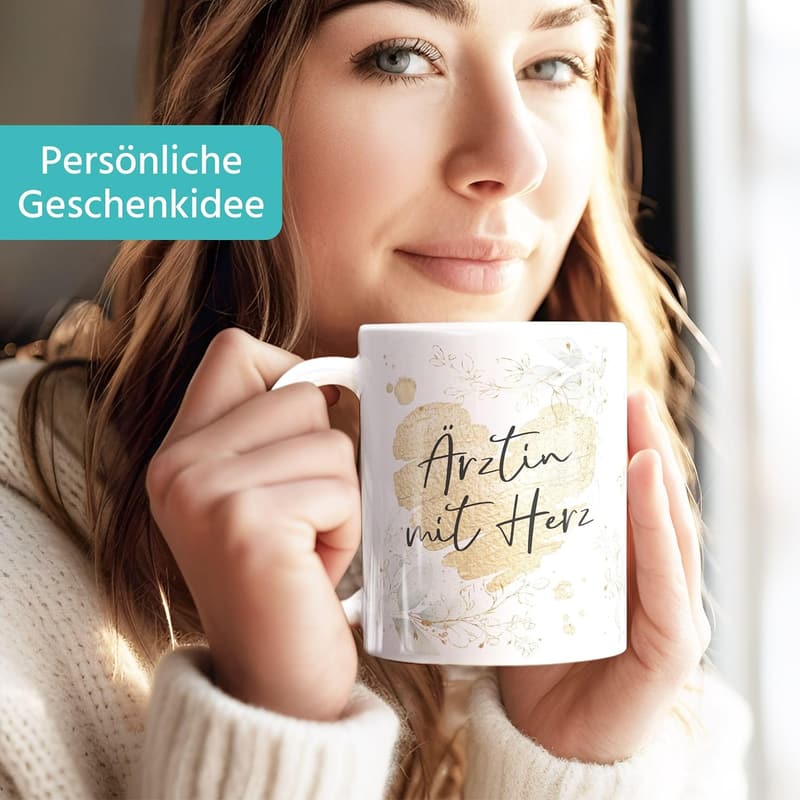 Danke-Tasse mit Wunschtext für soziale Berufe und Familie - weiße Keramik