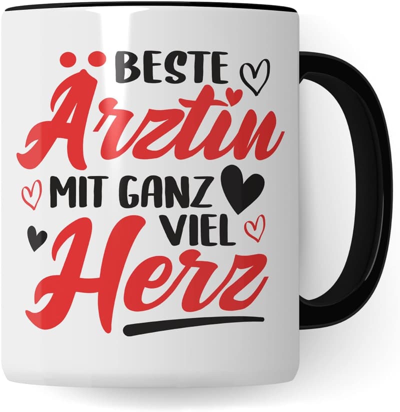 Beste Ärztin Tasse mit Herz – Geschenk zur Promotion (Weiß/Schwarz)