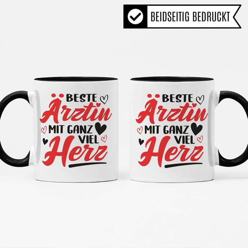 Beste Ärztin Tasse mit Herz – Geschenk zur Promotion (Weiß/Schwarz)