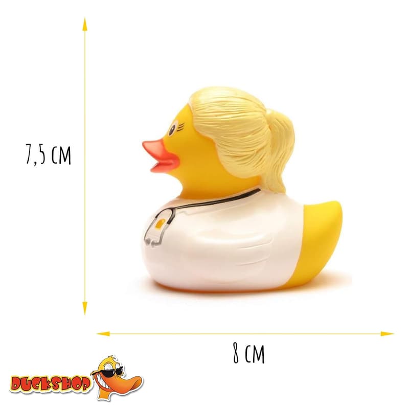 Ärztin Quietscheente mit Schlüsselanhänger – 8 cm, Geschenk für Mediziner