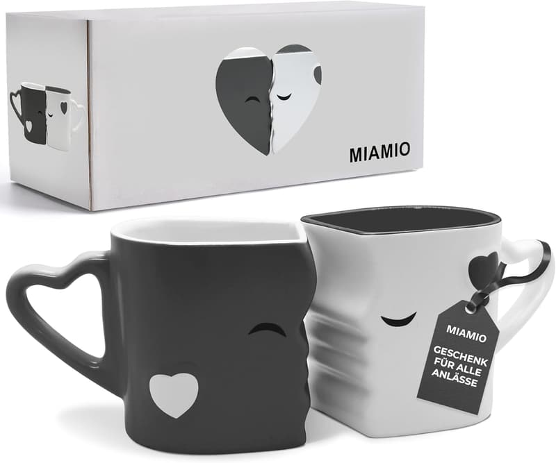 Küssende Kaffeetassen Set aus Keramik – Hochzeitsgeschenk für Paare