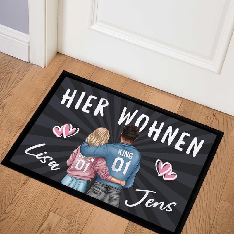 Personalisierte Fußmatte für Paare mit Namen und Herz, rutschfest, 60x40cm