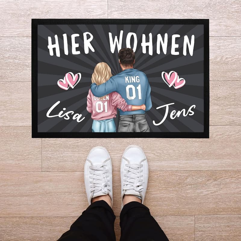 Personalisierte Fußmatte für Paare mit Namen und Herz, rutschfest, 60x40cm