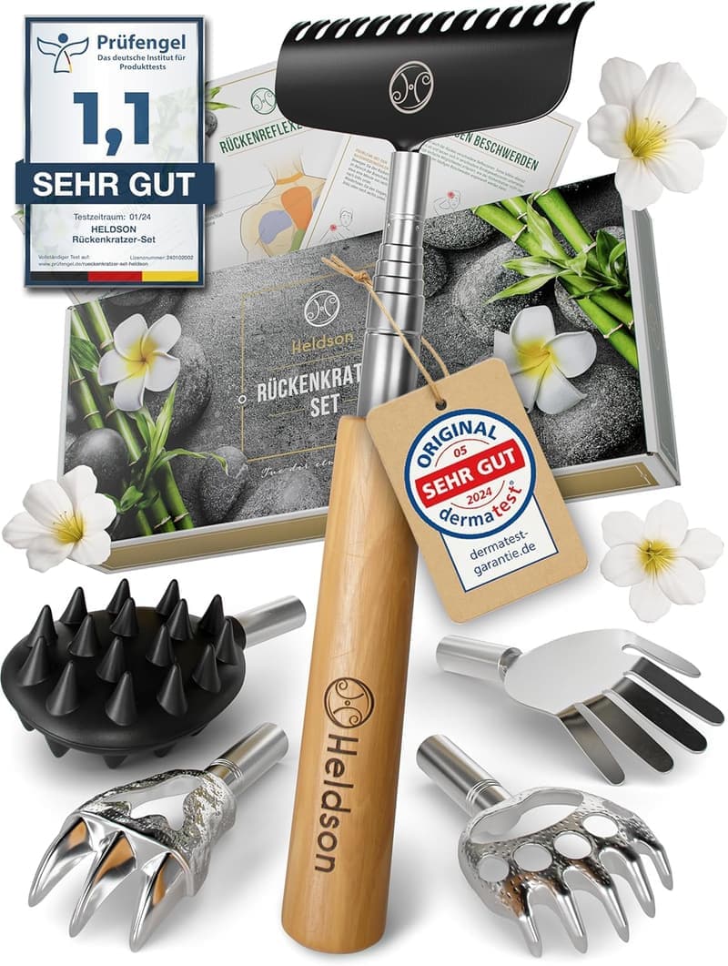Extra stabiler Rückenkratzer aus Holz mit Teleskopfunktion – Geschenk für Senioren