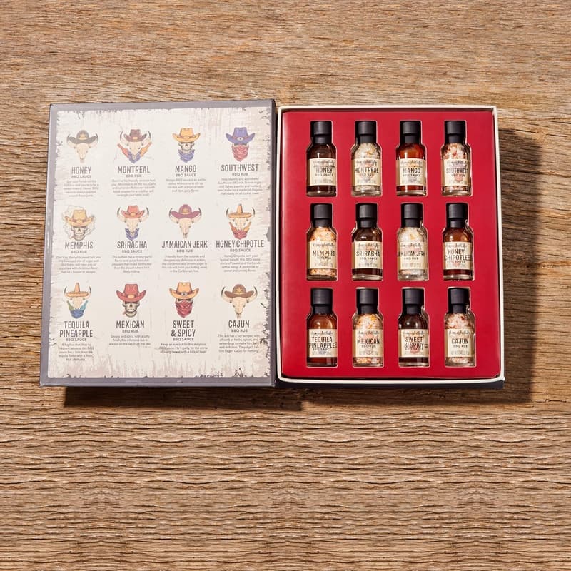 BBQ Grill-Set mit 6 Saucen & 6 Rubs – Geschenkbox, 12er Set