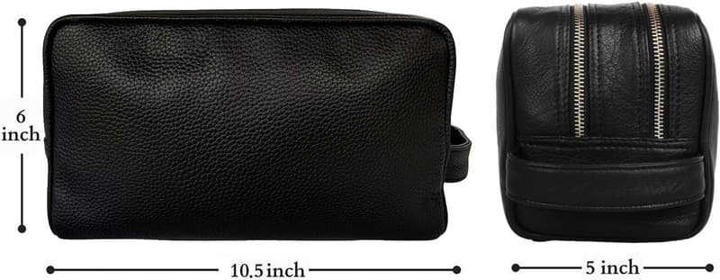 Leder Kulturbeutel für Reisen - Handgefertigte Waschtasche (Schwarz)
