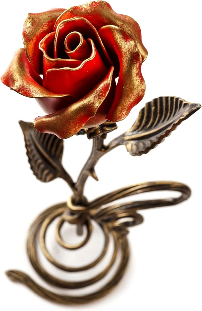 Personalisierte rote Metallrose mit Sockel