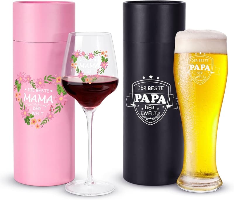 Personalisierte Weingläser Set für Eltern – Geschenk zum Vatertag und Muttertag