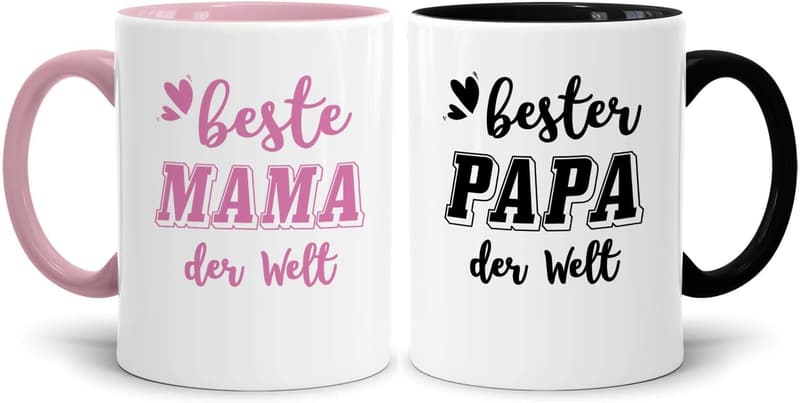 Tassen-Set für Eltern mit Spruch – Geschenk zum Vatertag und Muttertag