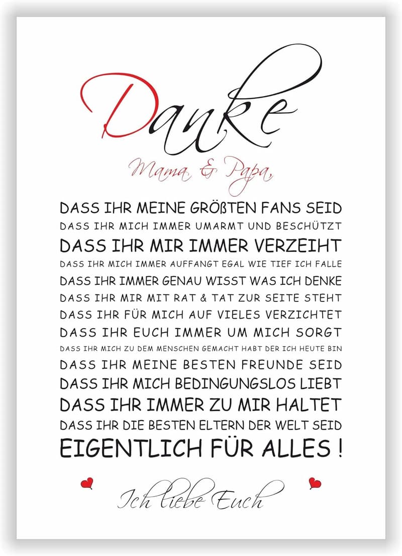 Danksagungsgeschenk für Eltern – liebevolles Bild als Geschenk