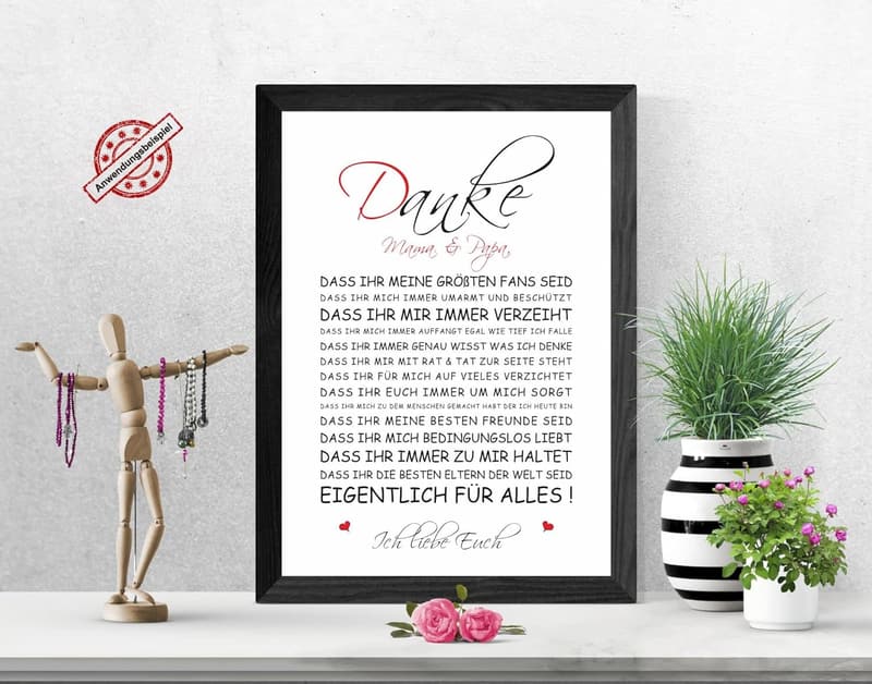 Danksagungsgeschenk für Eltern – liebevolles Bild als Geschenk