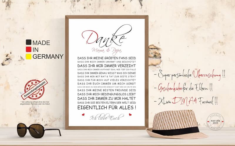 Danksagungsgeschenk für Eltern – liebevolles Bild als Geschenk