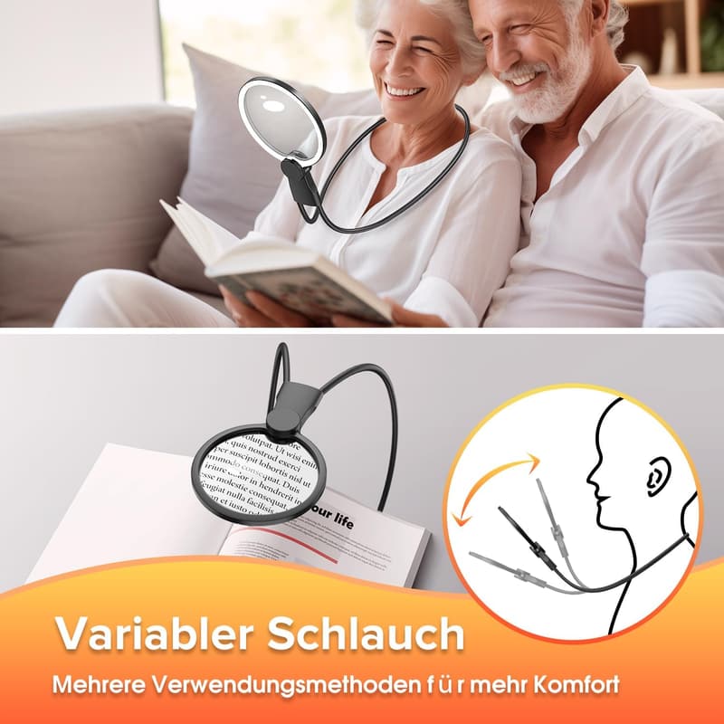 Leselupe mit Licht, 5X, 5,1 Zoll – ideal für Senioren, inkl. Ständer