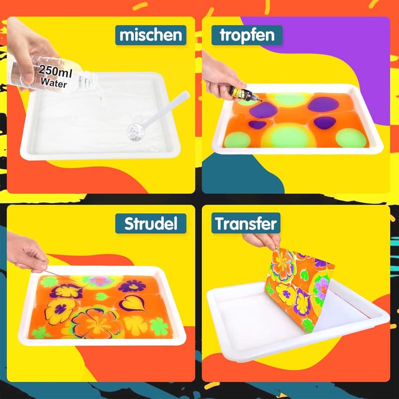 Wassermarmorierungsfarbe für Kinder – Bastelset für 6-12 Jahre