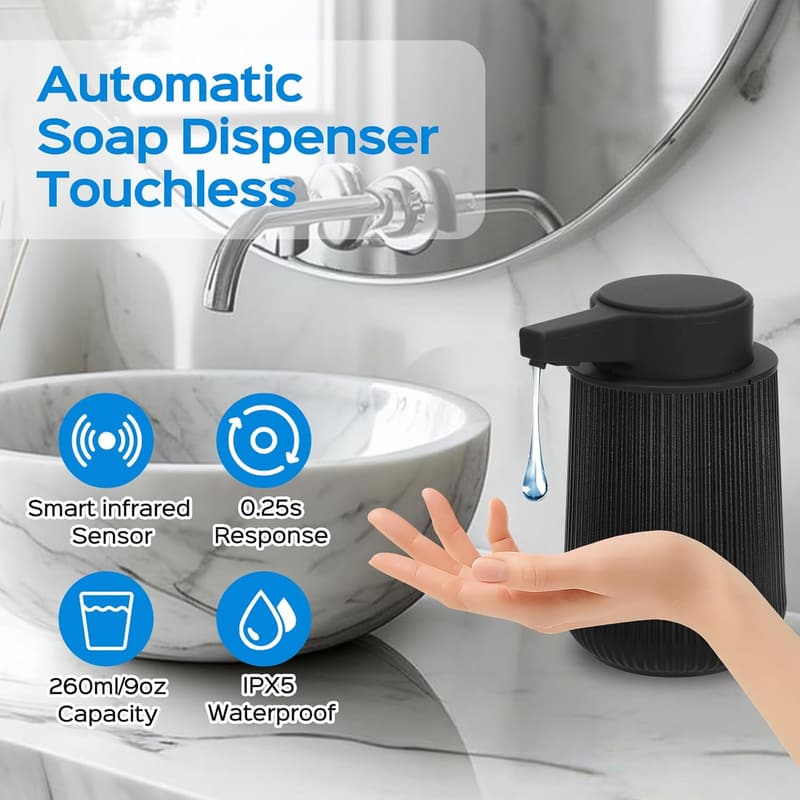Automatischer Seifenspender 260ml, berührungslos, Schwarz, USB-Aufladung