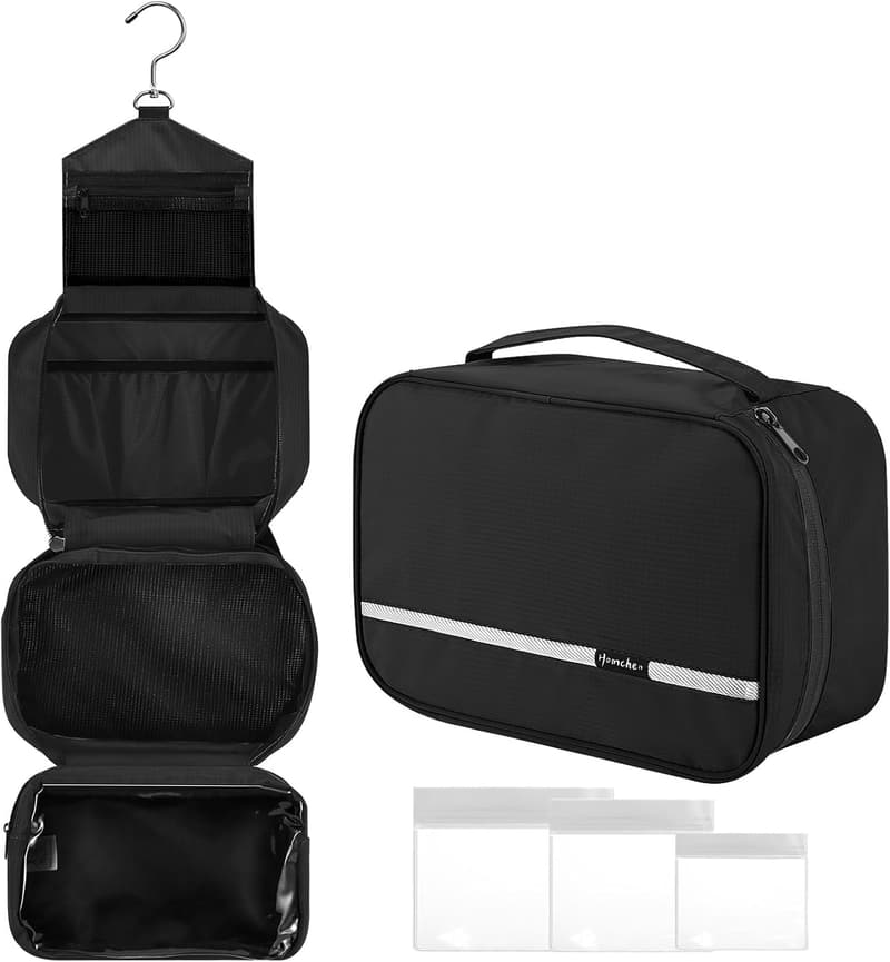 Hängende Wasch- und Make-up-Tasche für Männer und Frauen – große Kapazität, faltbar (Schwarz)