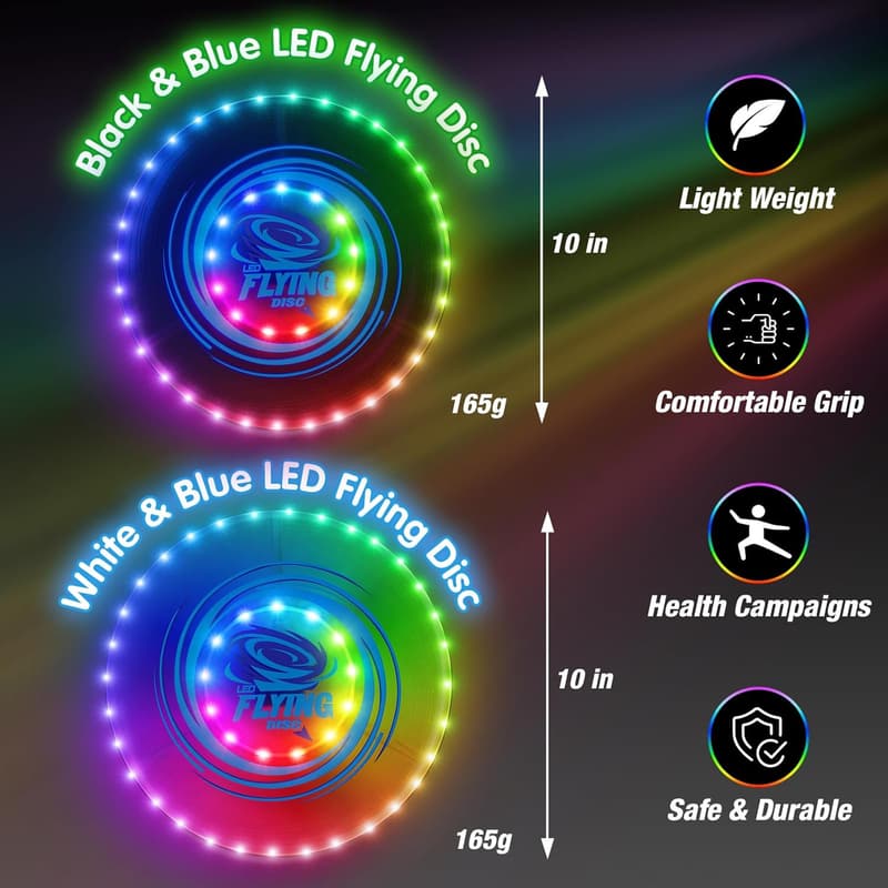LED Frisbee für Kinder, 45 LEDs, wiederaufladbar, 14 Beleuchtungsmodi