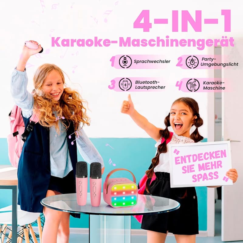 Karaoke Maschine für Kinder mit 2 Mikrofonen - Bluetooth Lautsprecher