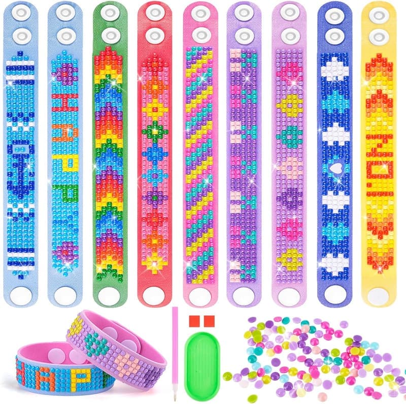 DIY Einhorn Diamond Painting Armbänder für Mädchen, 9 Stück, 6-10 Jahre