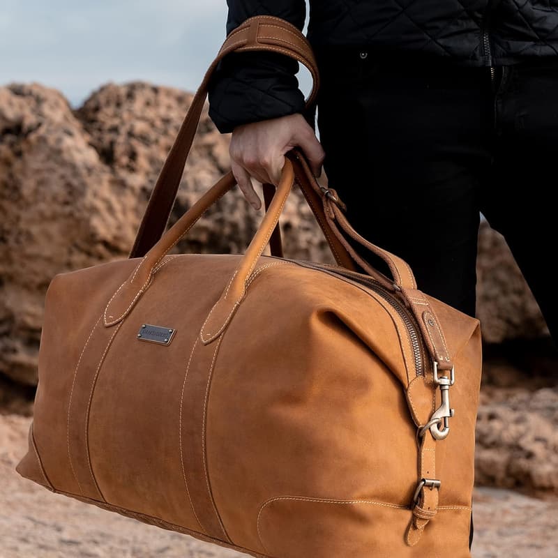 DRAKENSBERG Weekender 'David' Leder Reisetasche 60L Cognac-Braun
