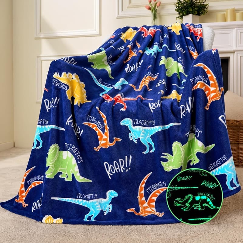 Leuchtende Dinosaurier-Kuscheldecke für Kinder (50