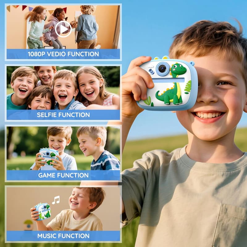 Sofortbildkamera für Kinder mit Musik und 1080P Dualkamera
