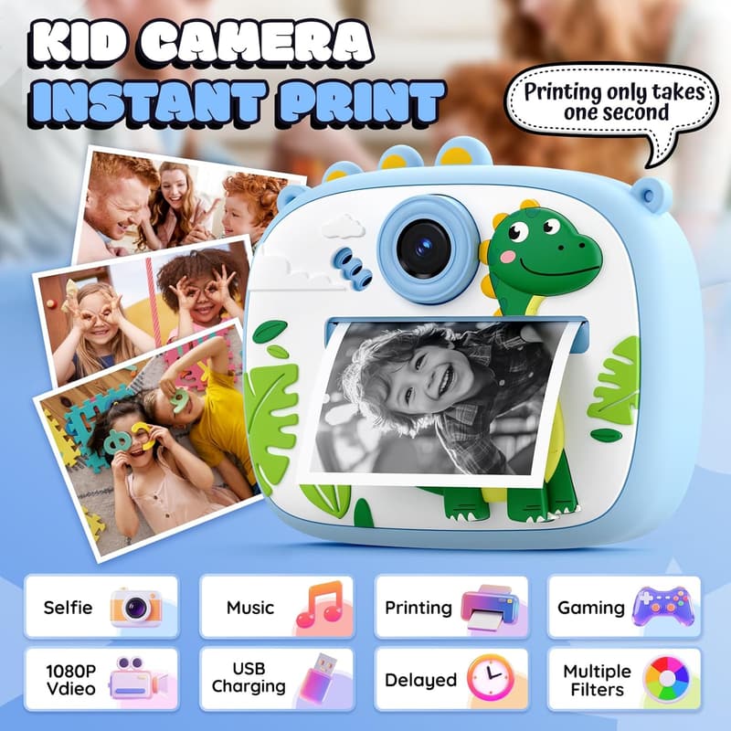 Sofortbildkamera für Kinder mit Musik und 1080P Dualkamera